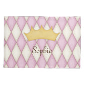 ピンクひし形チェック名パーソナライズされたプリンセス 枕カバー (裏面)