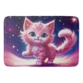 ピンクふわふわのかわいい猫サーレアルな青い目スタイル バスマット