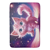 ピンクふわふわのかわいい猫サーレアルな青い目スタイル バスマット (正面縦)
