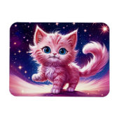 ピンクふわふわのかわいい猫サーレアルな青い目スタイル マグネット (横)
