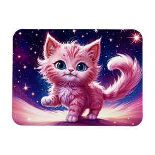 ピンクふわふわのかわいい猫サーレアルな青い目スタイル マグネット