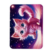 ピンクふわふわのかわいい猫サーレアルな青い目スタイル マグネット (縦)