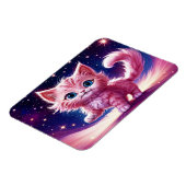 ピンクふわふわのかわいい猫サーレアルな青い目スタイル マグネット (左側)