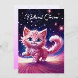 ピンクふわふわのかわいい猫サーレアルな青い目スタイル 招待状