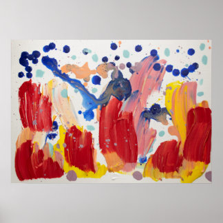 ピンクふわふわのユニコーン踊りオンレインボー ポスター