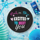 ピンクまたはブルーがベビー性リビールに興奮 ペーパープレート (パーティー)