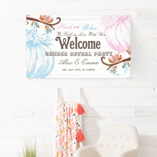 ピンクまたはブルーのカボチャの性別が歓迎を表明 横断幕 (インサイチュ)