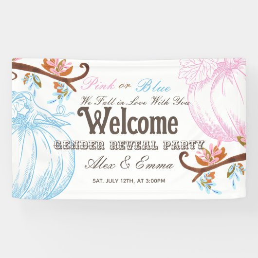 ピンクまたはブルーのカボチャの性別が歓迎を表明 横断幕 (横)