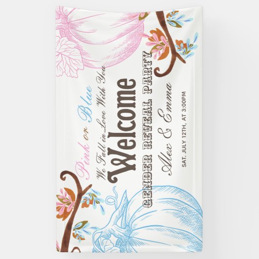 ピンクまたはブルーのカボチャの性別が歓迎を表明 横断幕 (縦)