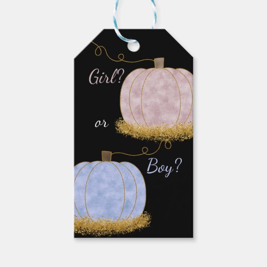 ピンクまたはブルーのカボチャ性別の表示パーティー ギフトタグ (正面)