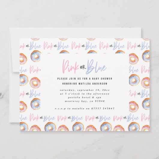 ピンクまたはブルーのドーナツの赤ちゃんシャワー 案内状 (裏面)
