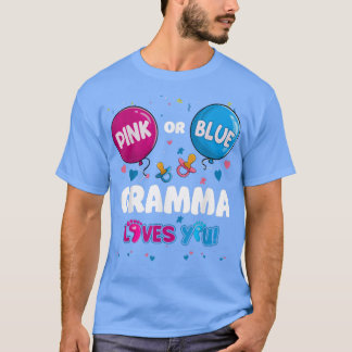 ピンクまたはブルーのバルーングラマ愛You Gender Revea Tシャツ