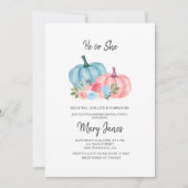 ピンクまたはブルーのフローラカボチャ性別の表示 招待状 (正面)