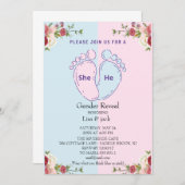 ピンクまたはブルーのベビー足 招待状 (正面/裏面)