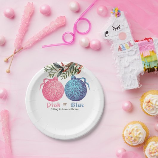 ピンクまたはブルーの冬の性別の表示パーティー ペーパープレート (パーティー)