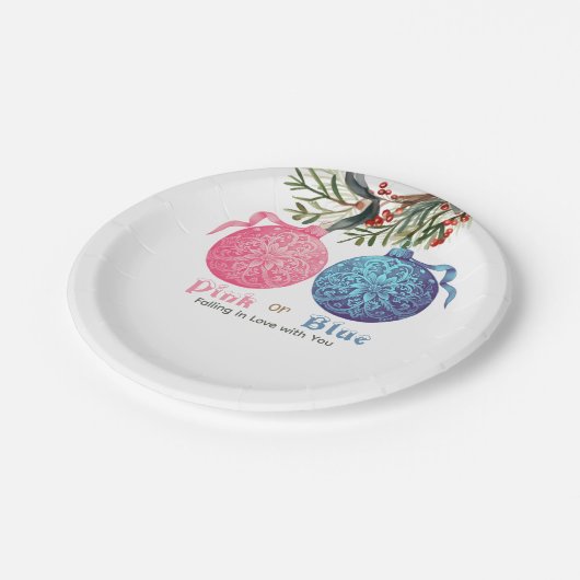 ピンクまたはブルーの冬の性別の表示パーティー ペーパープレート (アングル)