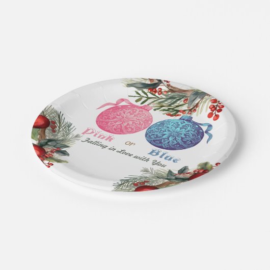 ピンクまたはブルーの冬の性別の表示パーティー ペーパープレート (アングル)