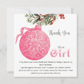 ピンクまたはブルーの冬の性別を表示パーティーありがとう サンキューカード (正面)