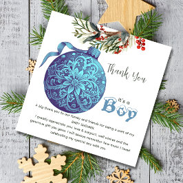 ピンクまたはブルーの冬の性別を表示パーティーありがとう サンキューカード