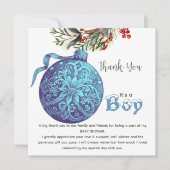 ピンクまたはブルーの冬の性別を表示パーティーありがとう サンキューカード (正面)