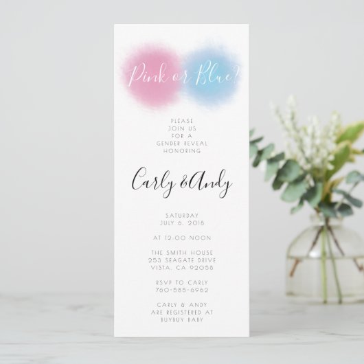 ピンクまたはブルーの性別が煙爆弾バルーンを明らかにポップ・アートの 招待状 (スタンド正面)