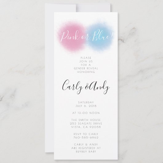 ピンクまたはブルーの性別が煙爆弾バルーンを明らかにポップ・アートの 招待状 (正面)