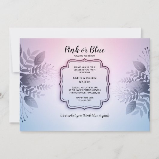 ピンクまたはブルーの性別リビールパーティの招待状 招待状 (正面)