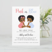 ピンクまたはブルーの性別リビール招待状ブラックベビー 招待状 (スタンド正面)