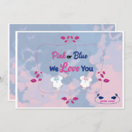 ピンクまたはブルーの絞り染め性別リビール招待状 招待状