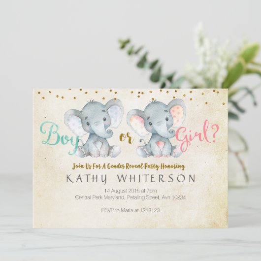 ピンクまたはブルーの象の性別が招待状を明かす 招待状 (スタンド正面)