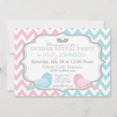 ピンクまたはブルーの鳥とシェブロンの性別のリビール 招待状 (裏面)