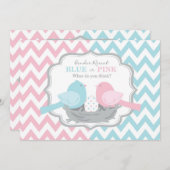 ピンクまたはブルーの鳥とシェブロンの性別のリビール 招待状 (正面/裏面)