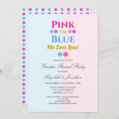 ピンクまたはブルー愛するスノーフレーク性別のリビール 招待状 (正面/裏面)