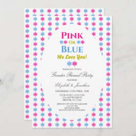 ピンクまたはブルー愛するスノーフレーク性別のリビール 招待状