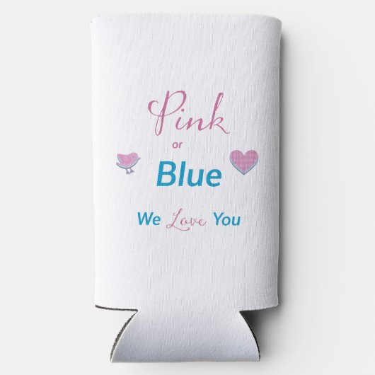 ピンクまたはブルー愛する性別を表示 スリム缶クーラー (裏面)