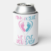 ピンクまたはブルー私たちはあなたを愛するベビー性別リビールギフト 缶クーラー (缶裏面)