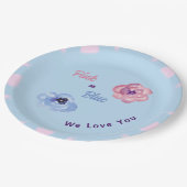 ピンクまたはブルー私たちは愛あなたに水の色の花 ペーパープレート (アングル)