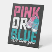 ピンクまたはブルー私たちは愛あなたを性別で明かす 台座サイン (正面)