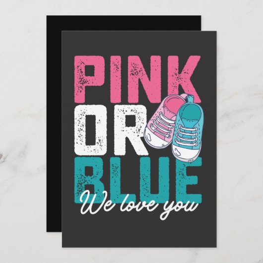 ピンクまたはブルー私たちは愛あなたを性別で明かす 招待状 (正面/裏面)