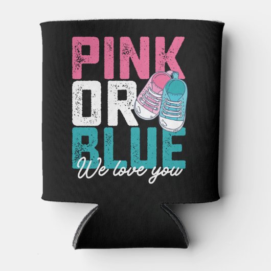 ピンクまたはブルー私たちは愛あなたを性別で明かす 缶クーラー (正面)