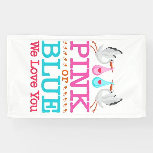 ピンクまたはブルー私たちは愛あなた性リビールコウノトリ 横断幕 (横)