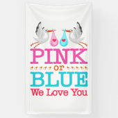 ピンクまたはブルー私たちは愛あなた性リビールコウノトリ 横断幕 (縦)