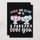 ピンクまたはブルー私は既にあなたを愛するジェンダーを明らかにするベビー 招待状 (正面/裏面)