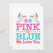 ピンクまたはブルー 愛してるよ 赤ちゃんの性別発表 ストーク シーズンカード (正面/裏面)