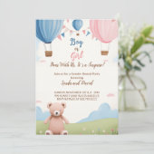 ピンクまたはブルー：男の子または女の子テディベア赤ちゃんシャワー 招待状 (スタンド正面)