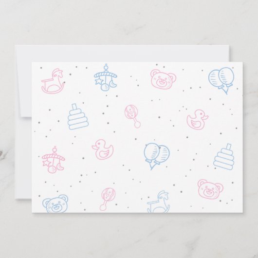 ピンクまたはブルー、男の子または女の子モダン、ジェンダーの表示 招待状 (裏面)