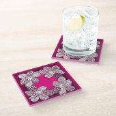 ピンクまたは任意のカスタムカラーの落書き花 ガラスコースター (アングル)