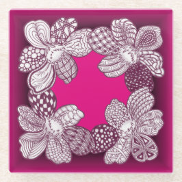 ピンクまたは任意のカスタムカラーの落書き花 ガラスコースター