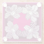 ピンクまたは任意のカスタムカラーの落書き花 ガラスコースター (裏面)