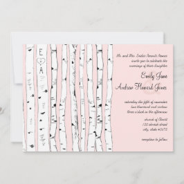 ピンクまたは任意の色の樺の木ツリー結婚式招待状 招待状
